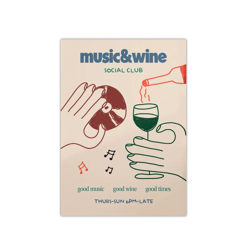 Plakat retro muzyka i wino Biały