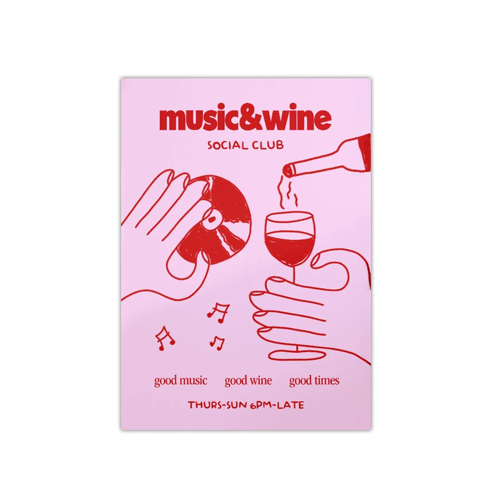 Plakat retro muzyka i wino żółty