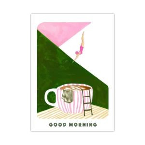 Plakat retro nurek z kawą Good Morning Jasnoszary