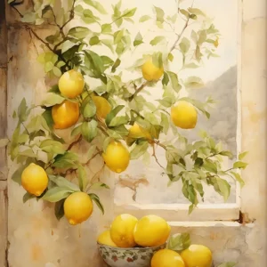 Plakat retro ogród limonkowy na płótnie Fioletowy/фиолетовый