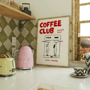 Plakat retro pies Bonjour kawa do kuchni Biały