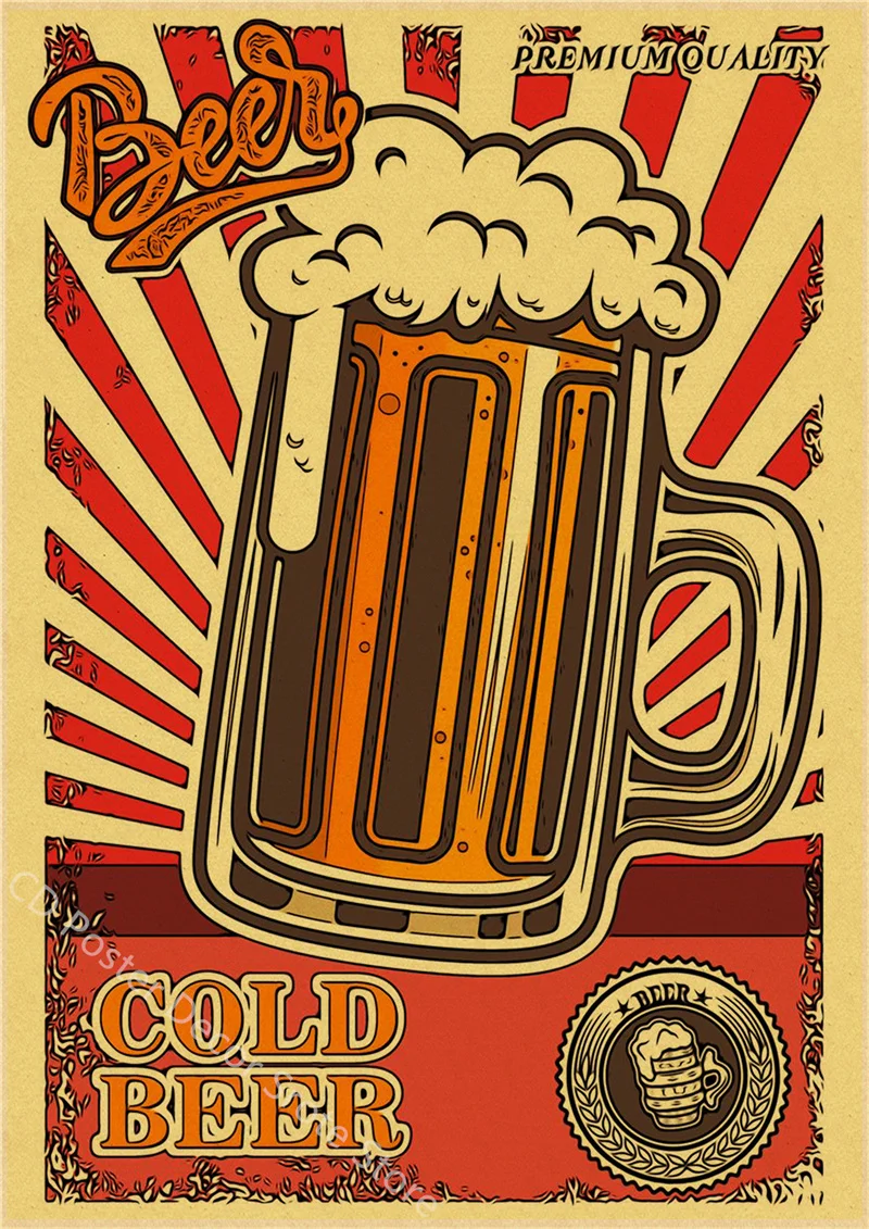 Plakat retro z piwem i kawą w stylu vintage Beżowy
