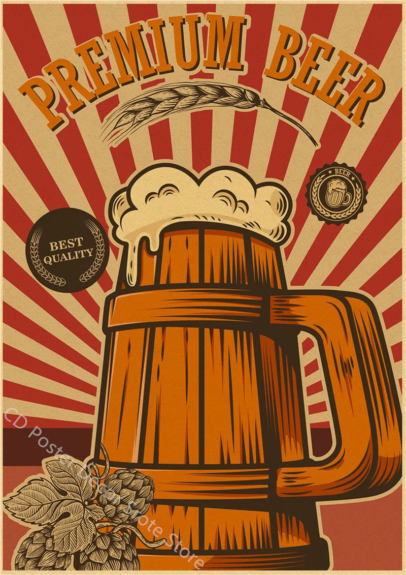 Plakat retro z piwem i kawą w stylu vintage Jasnozielony