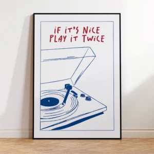 Plakat retro Play It Twice - groovy typografia Biały
