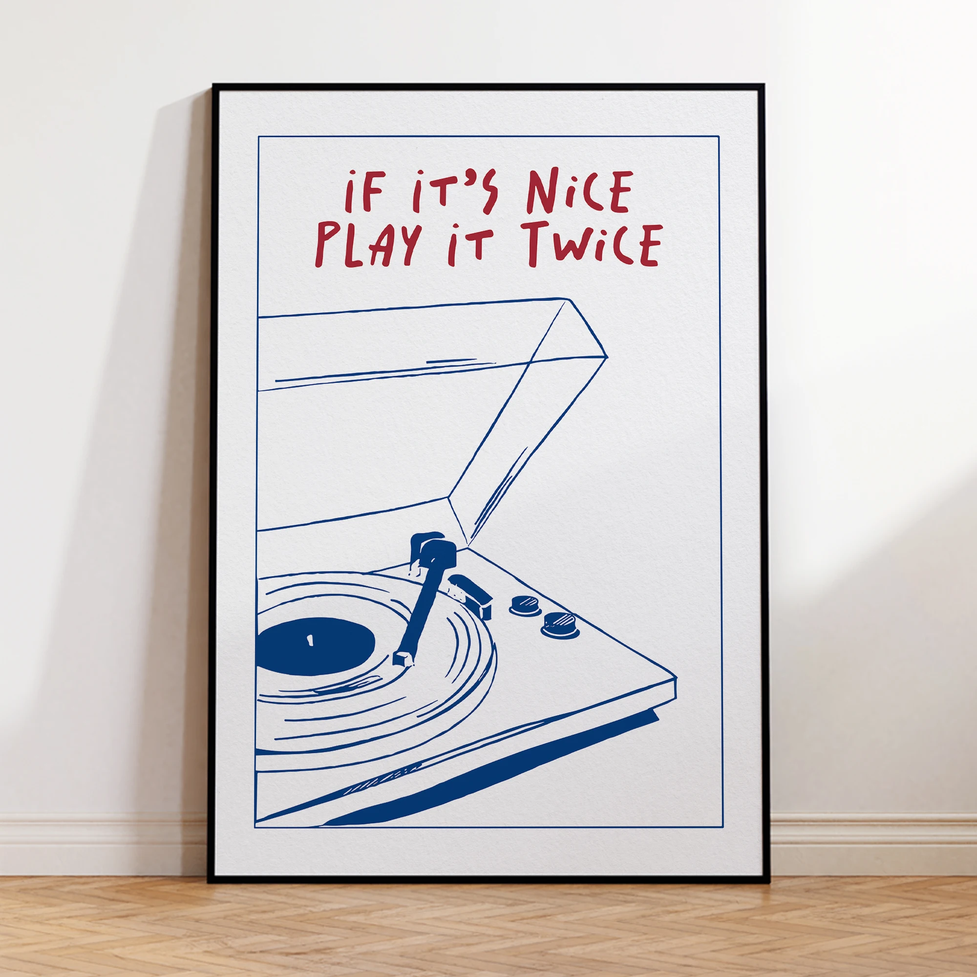 Plakat retro Play It Twice - groovy typografia Biały