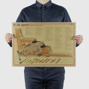Plakat retro schemat konstrukcyjny samolotu Brązowy