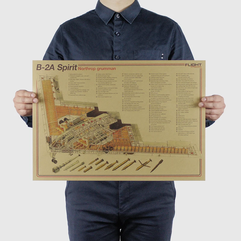 Plakat retro schemat konstrukcyjny samolotu Brązowy