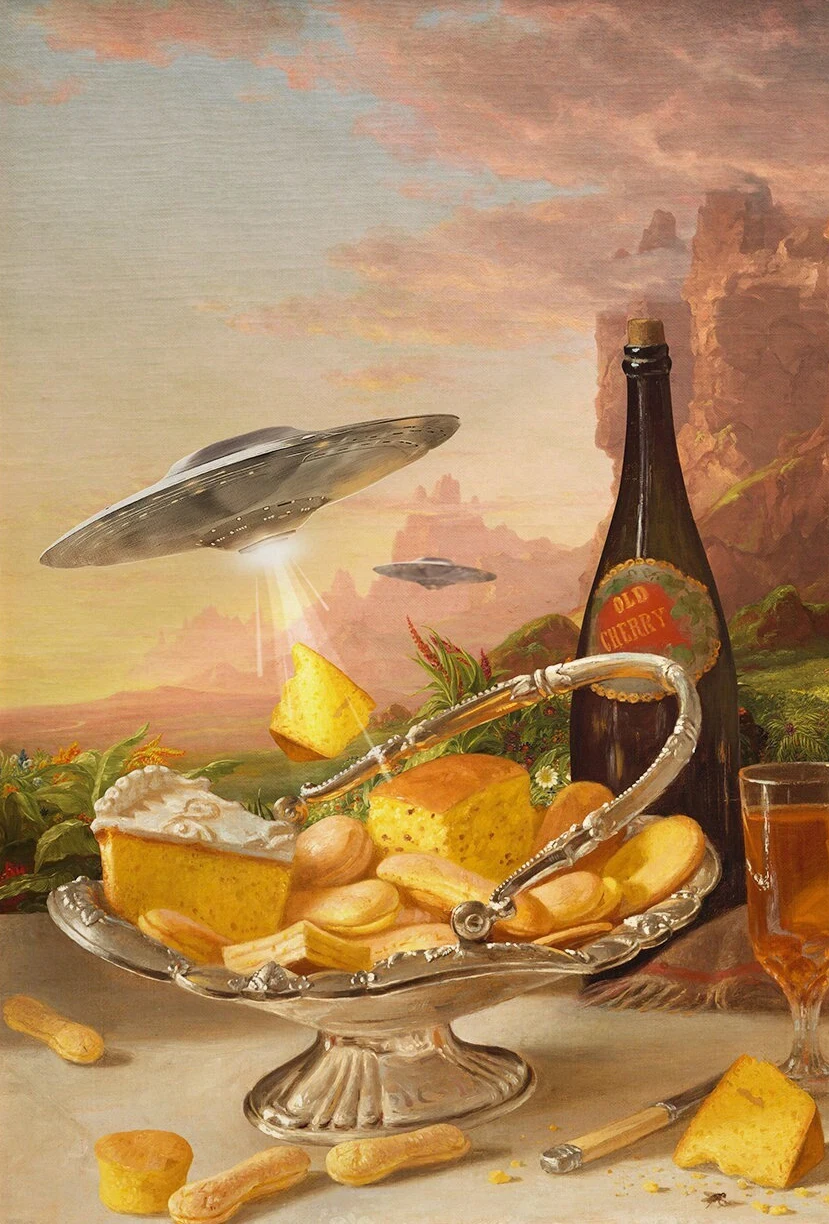 Retro plakat UFO i kobieta Fioletowy/фиолетовый