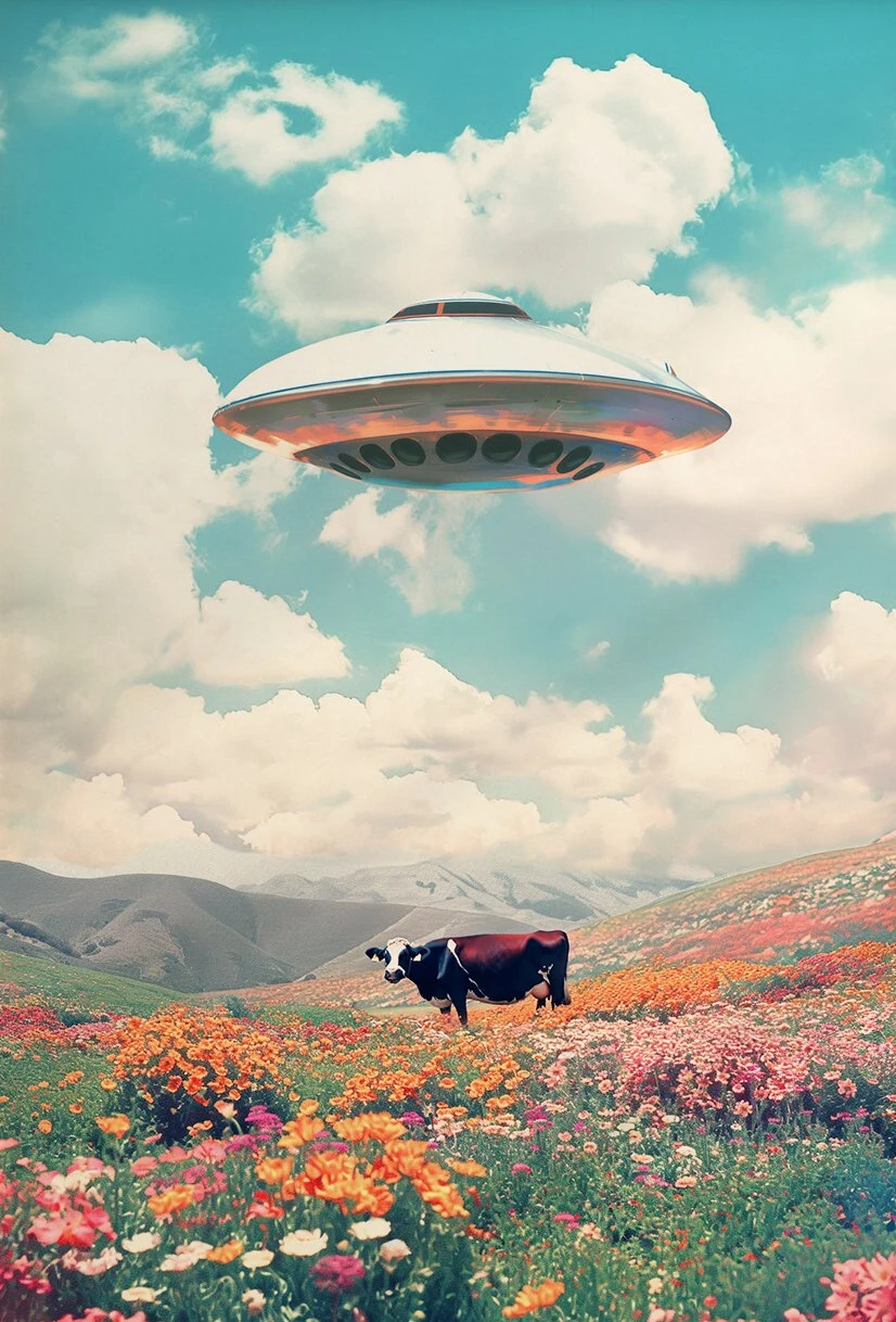 Retro plakat UFO i kobieta Jasnozielony