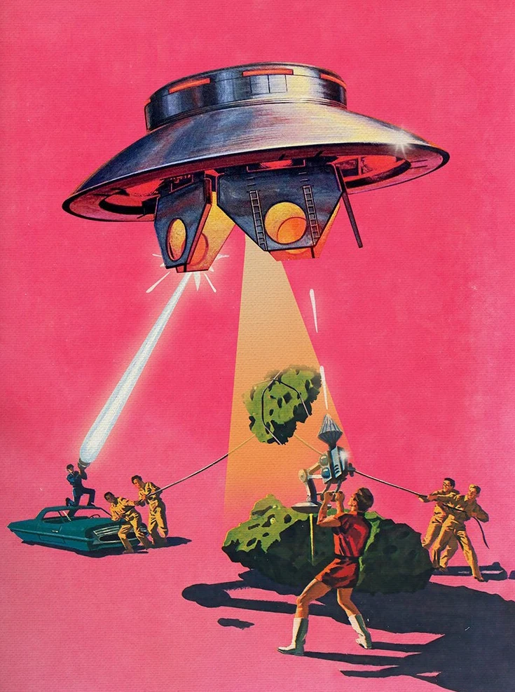 Retro plakat UFO i kobieta Pomarańczowy