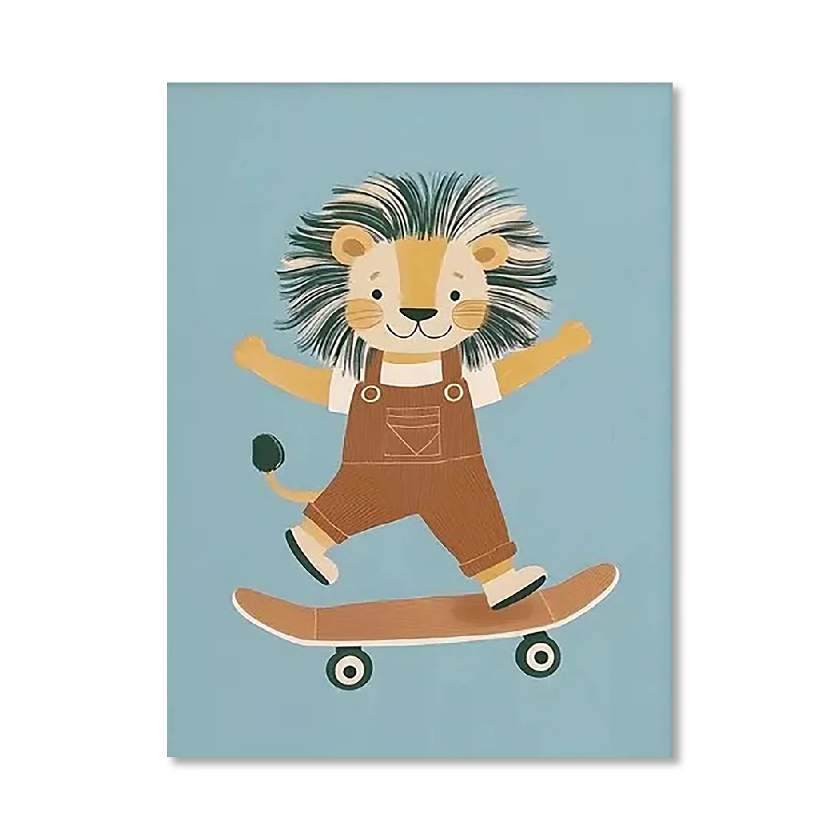 Plakat retro zwierzęta leśne na deskorolce Biały
