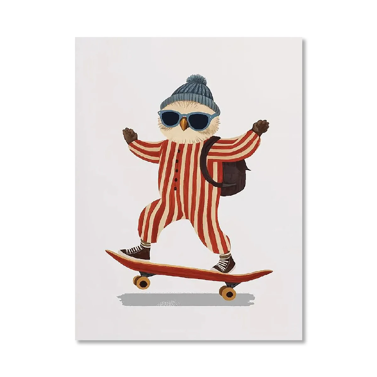 Plakat retro zwierzęta leśne na deskorolce Fioletowy/фиолетовый