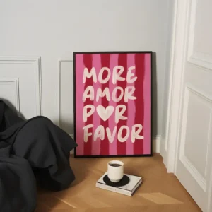 Plakat romantyczny More Amore - czerwień i róż Wzór 1