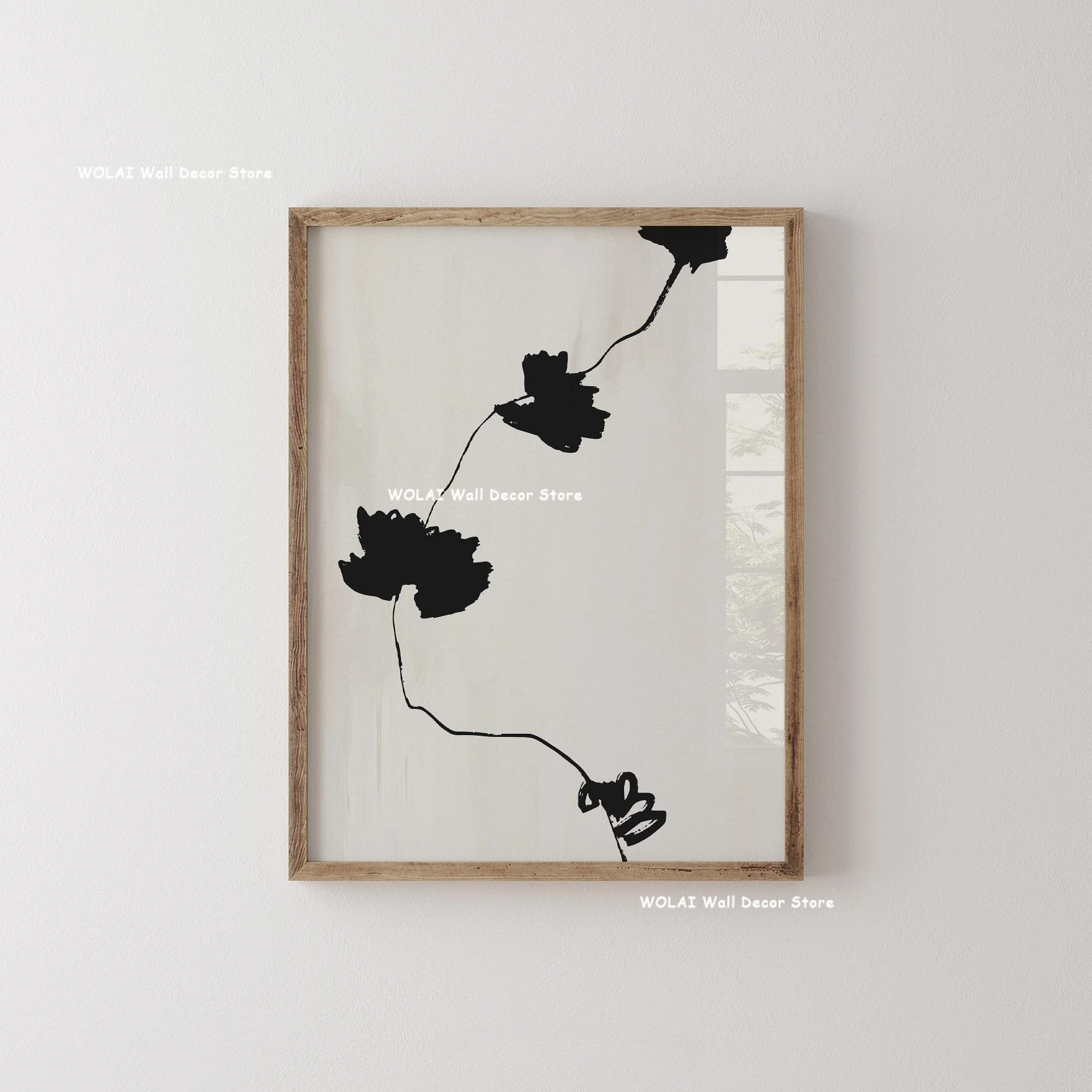 Plakat roślinny mid-century - botaniczne linie Ciemny szary