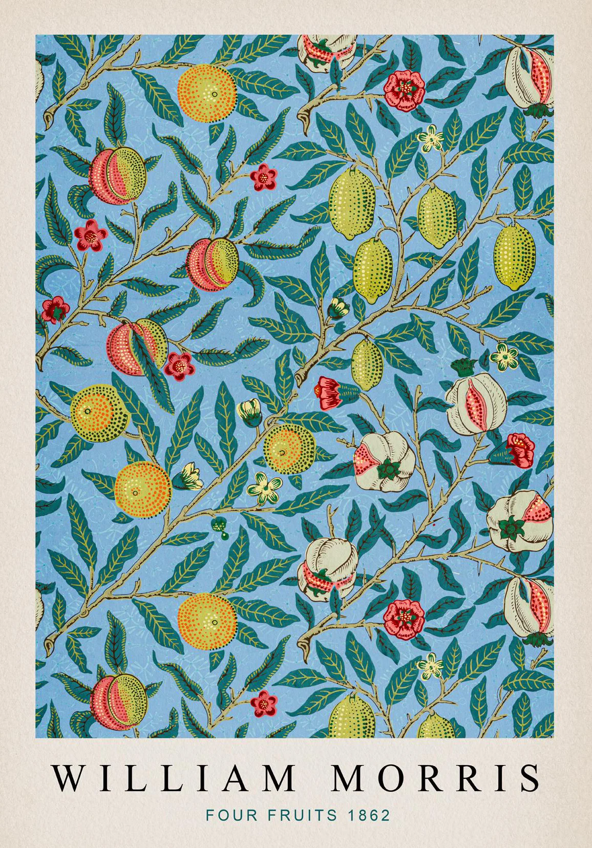 Plakat roślinny William Morris liście i motyl Burgundia