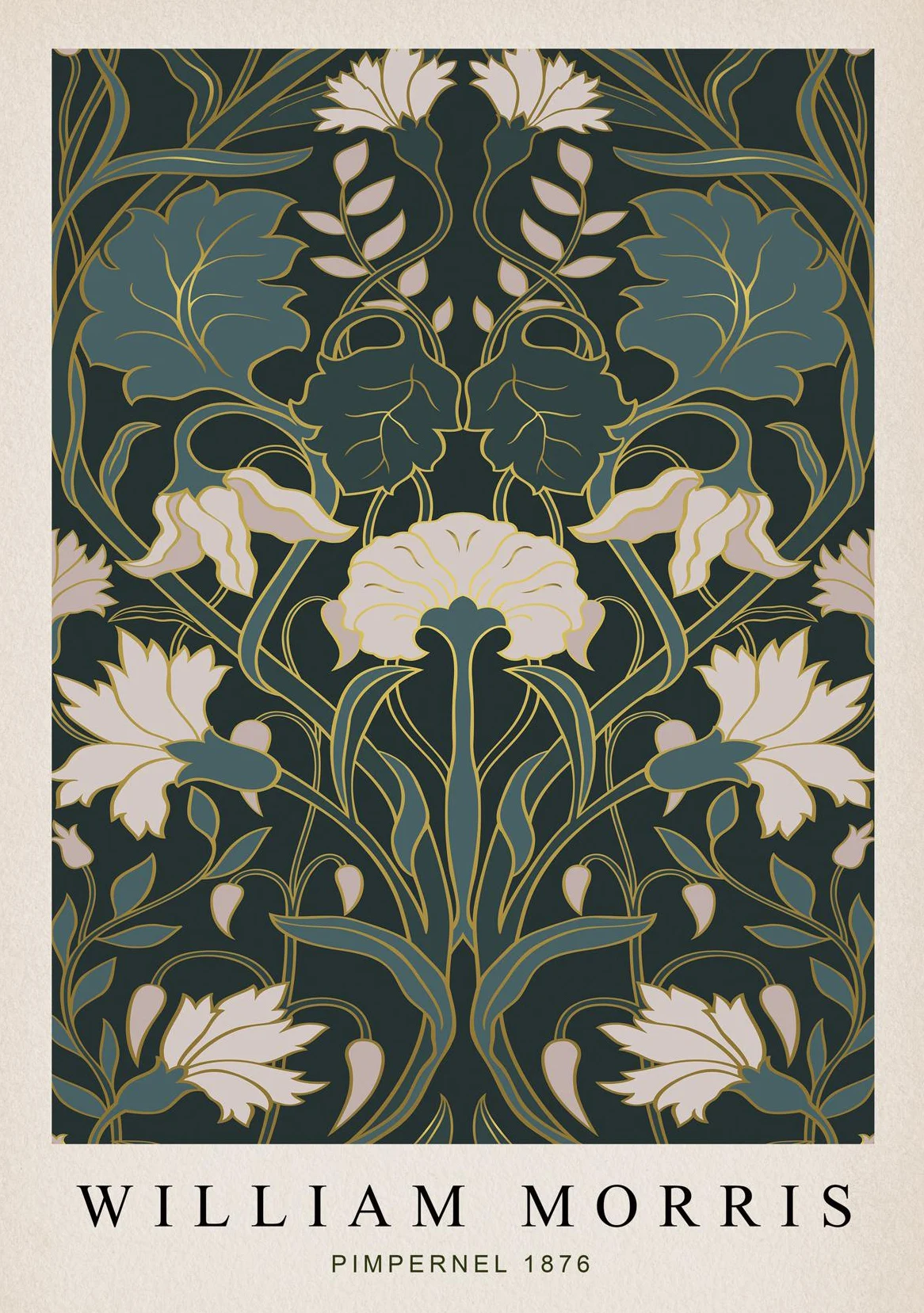 Plakat roślinny William Morris liście i motyl Czarny