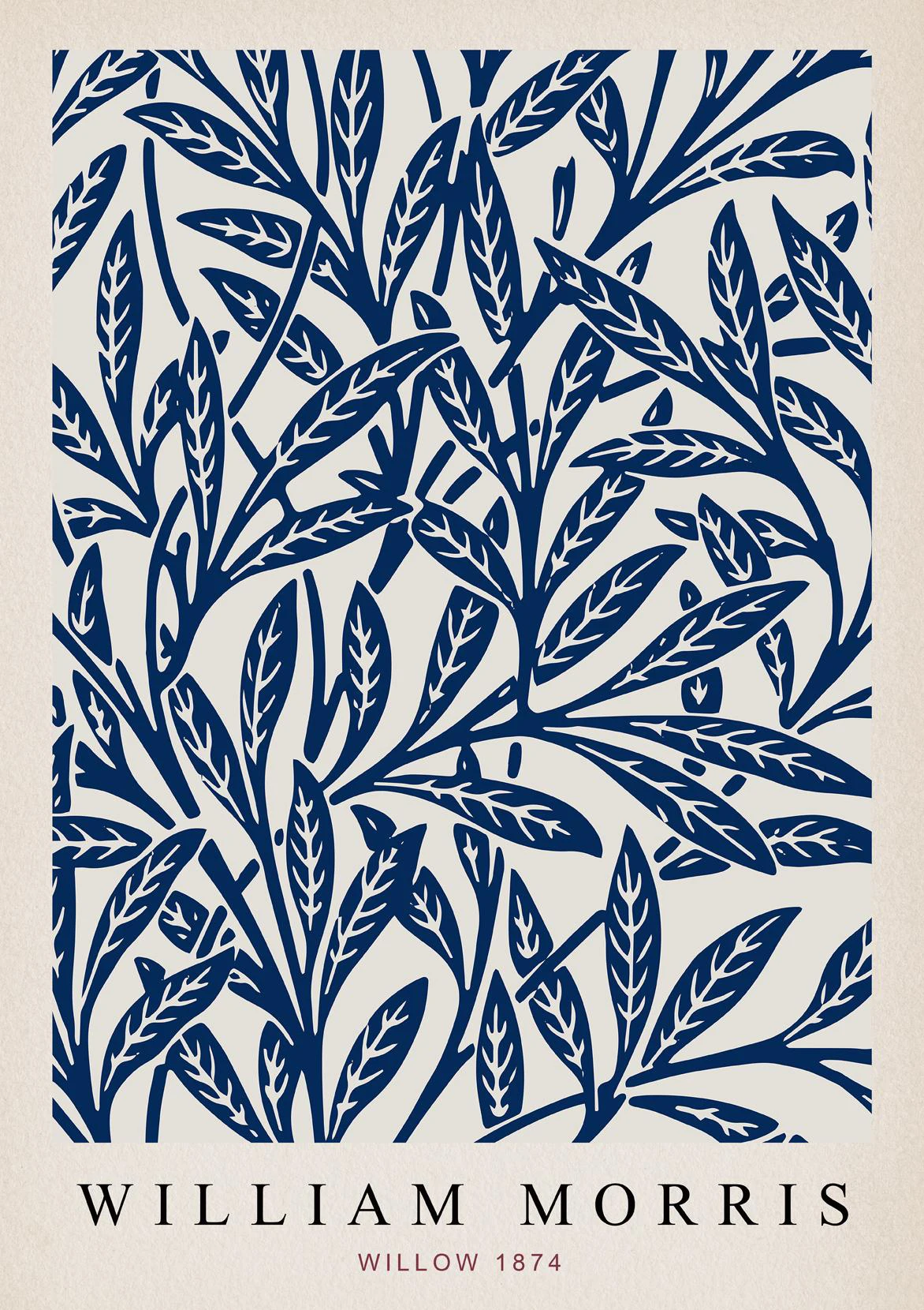 Plakat roślinny William Morris liście i motyl Granatowy