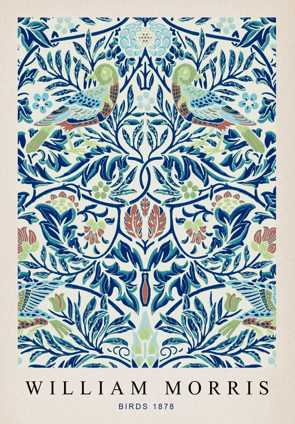Plakat roślinny William Morris liście i motyl Jasnozielony