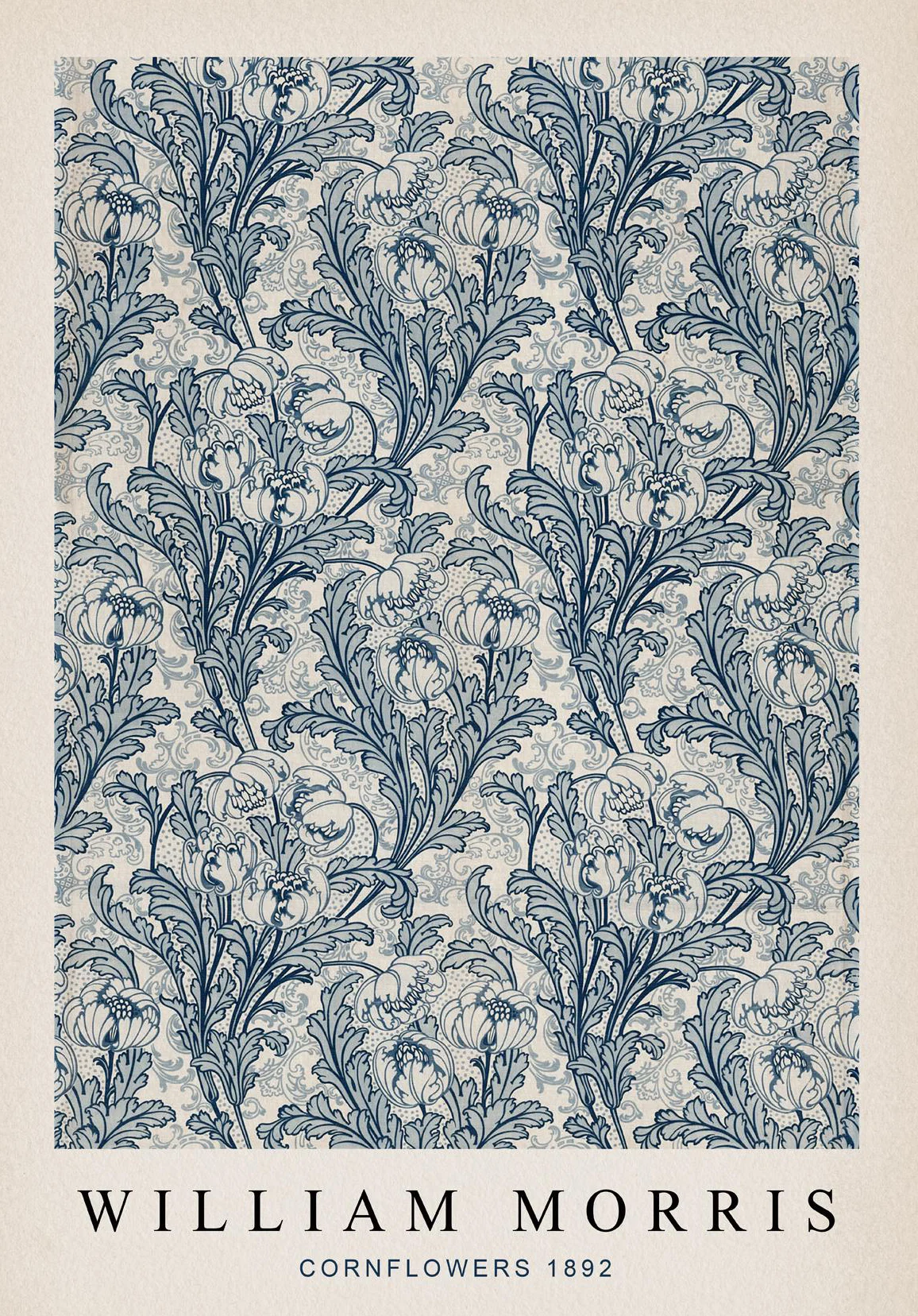 Plakat roślinny William Morris liście i motyl Niebieski