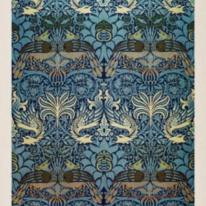 Plakat roślinny William Morris liście i motyl Zielony