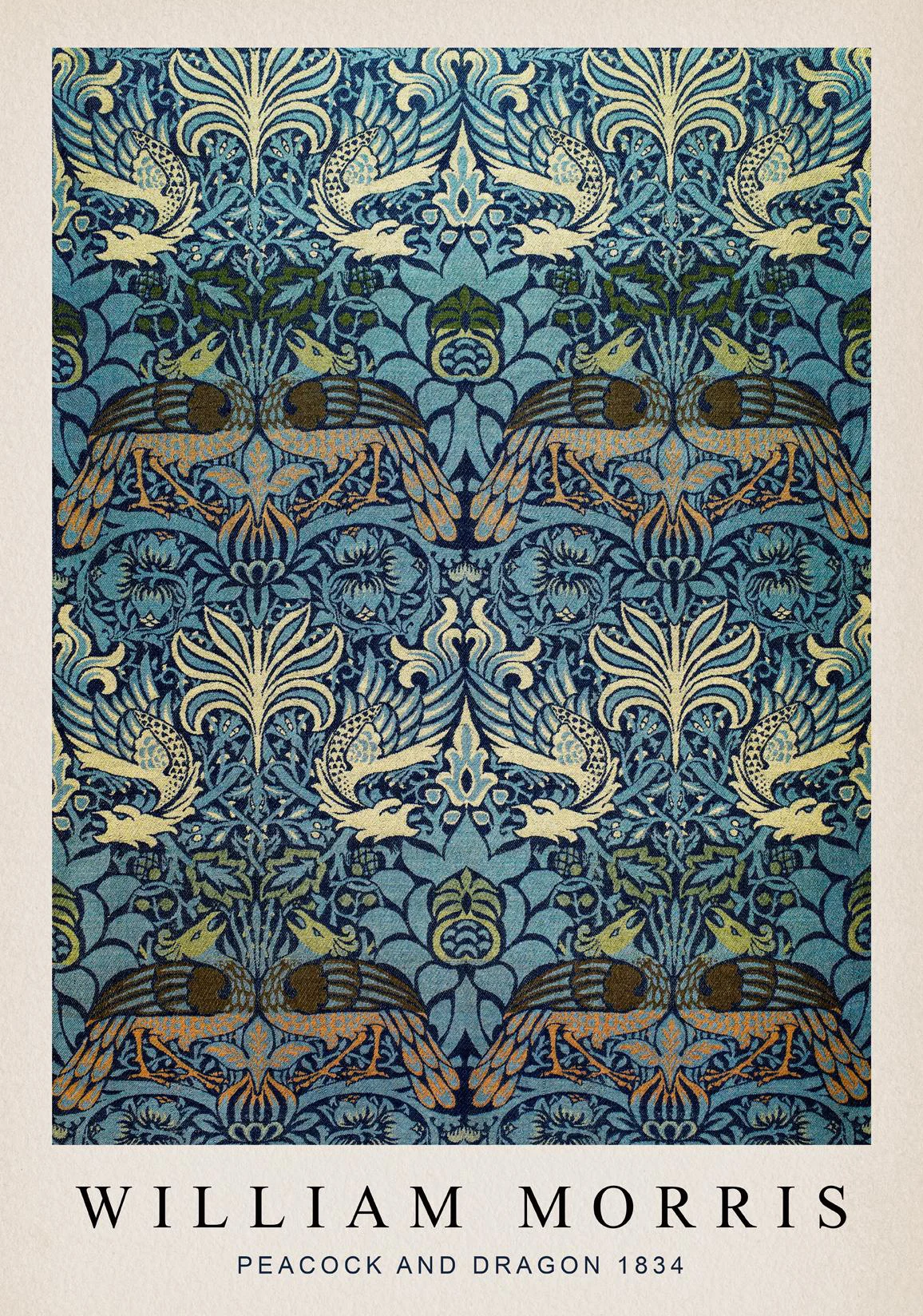 Plakat roślinny William Morris liście i motyl Zielony