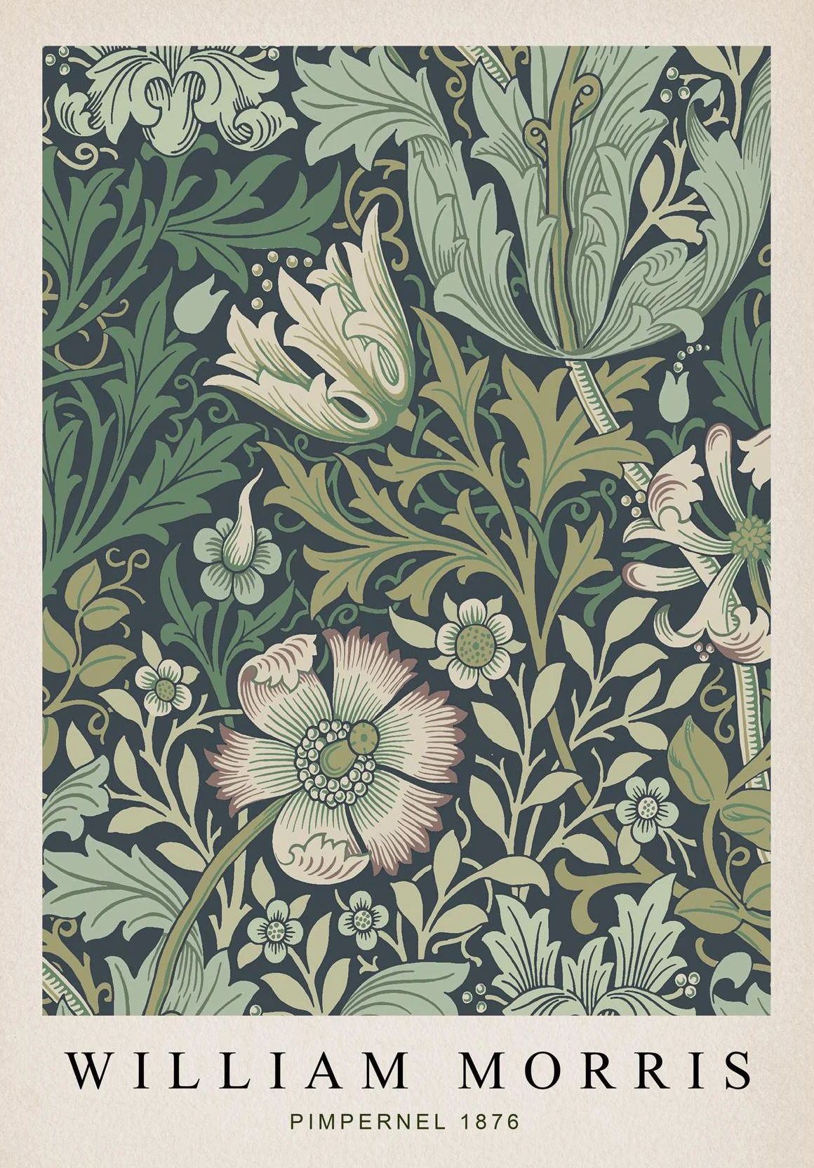 Plakat roślinny William Morris liście i motyl Złoto