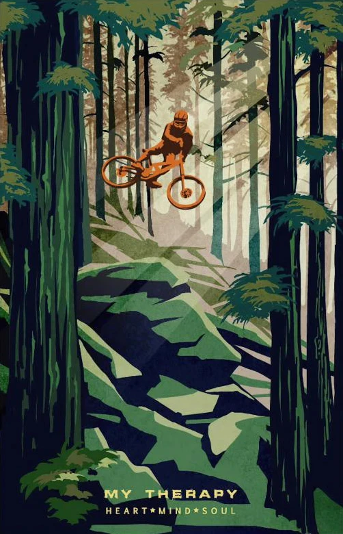 Plakat rowerowy MTB Ride to Escape vintage Czerwony