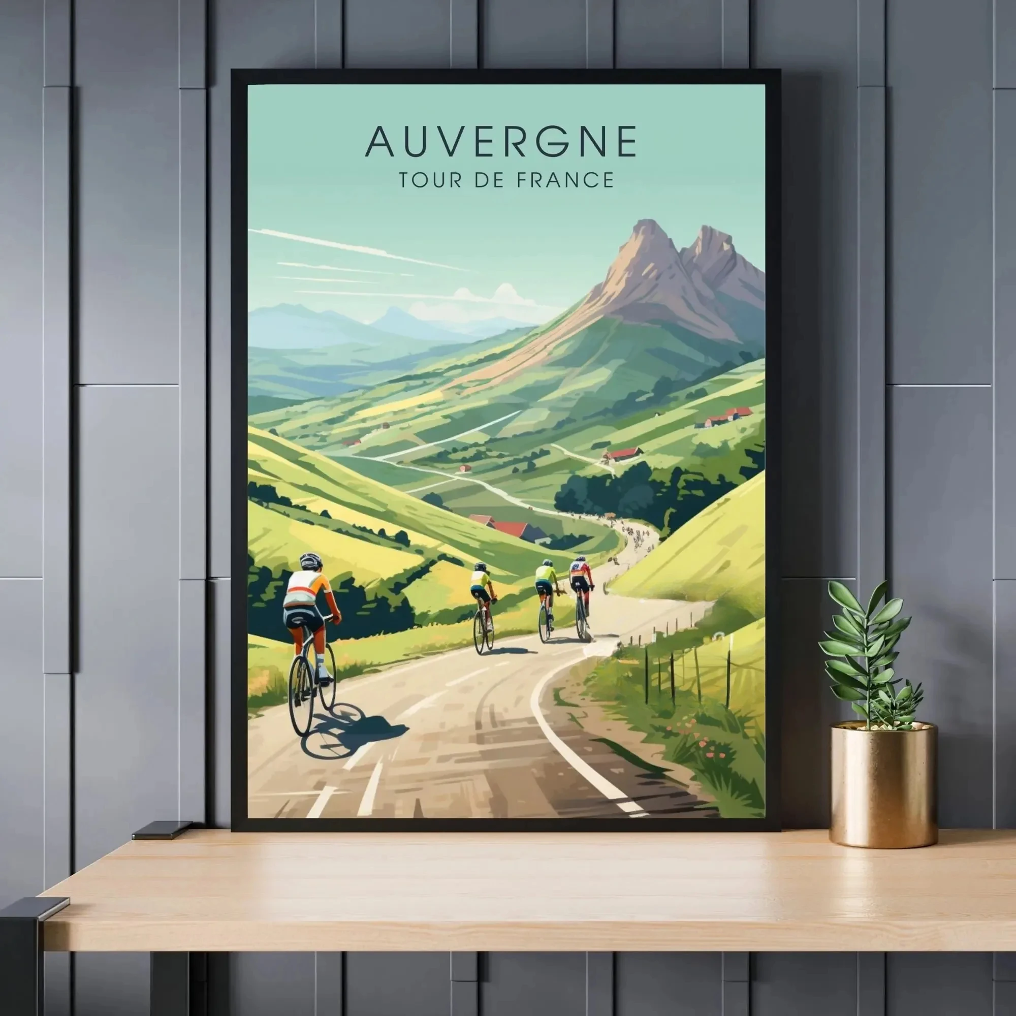 Plakat rowerowy Tour de France Alpe d'Huez Jasnozielony