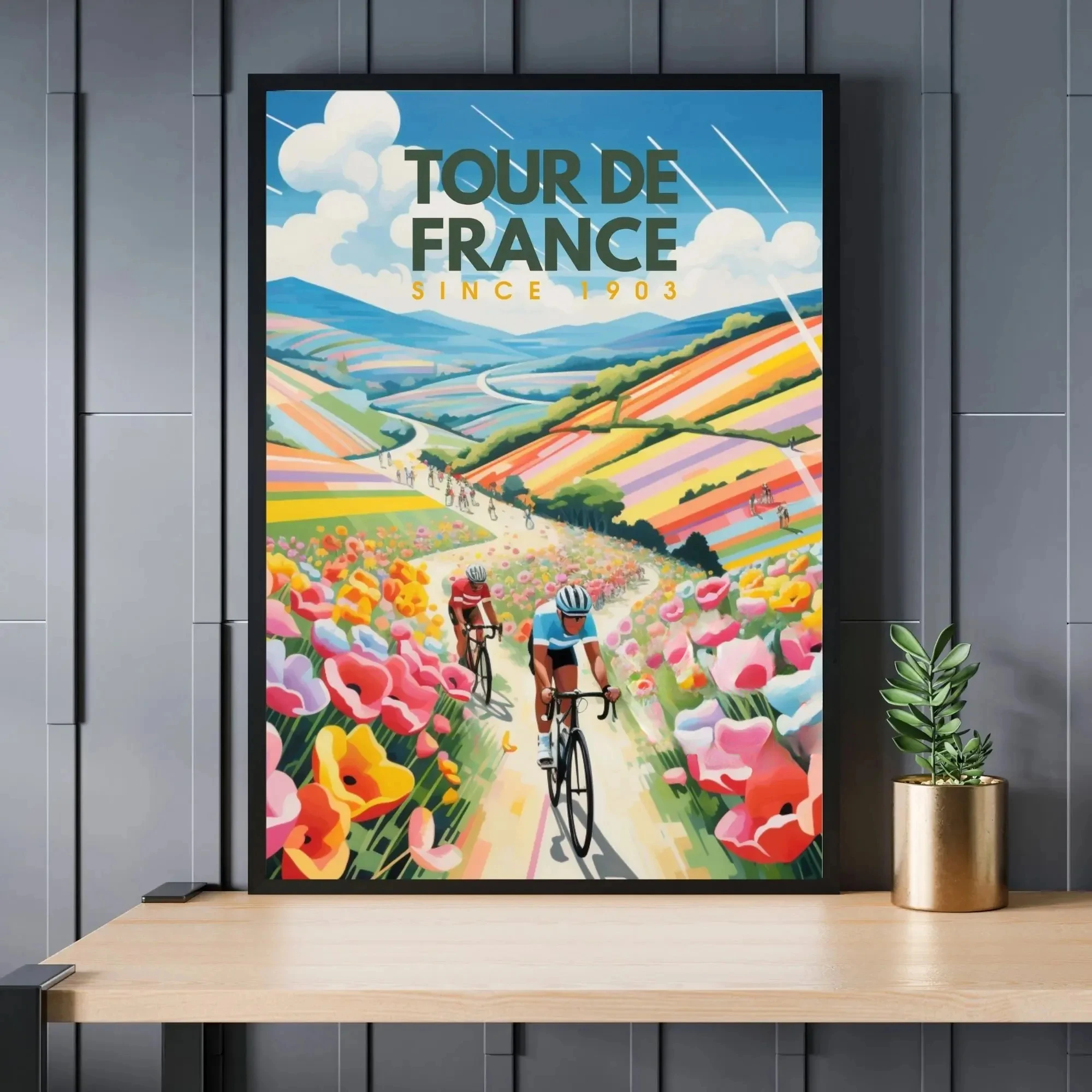 Plakat rowerowy Tour de France Alpe d'Huez Jasnożółty