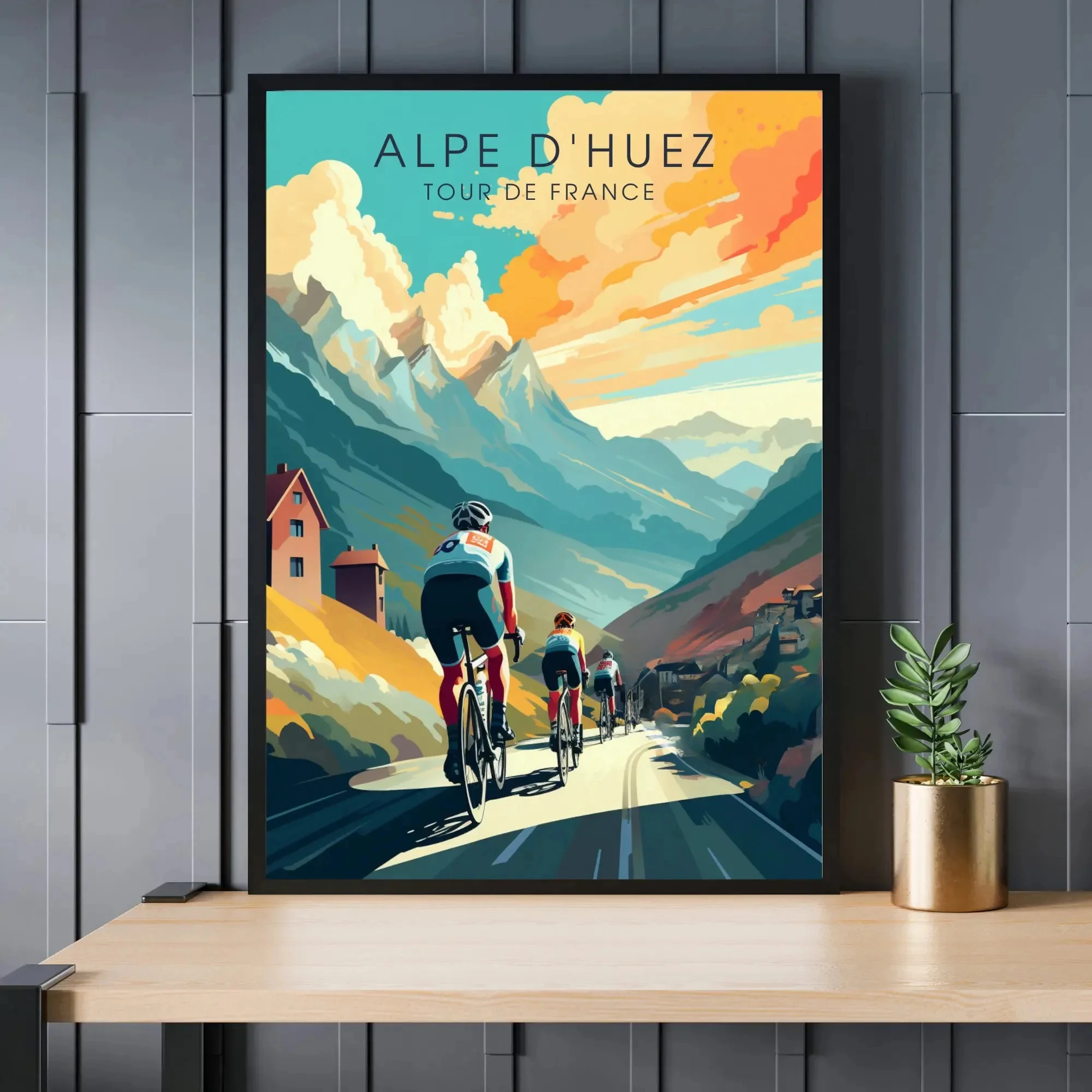 Plakat rowerowy Tour de France Alpe d'Huez Różowy