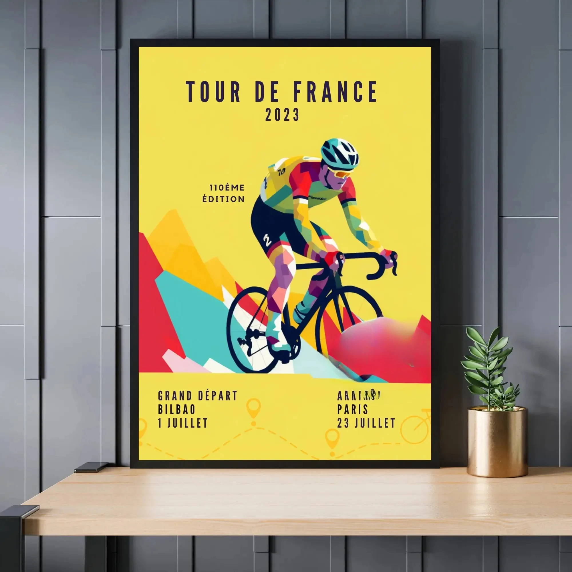 Plakat rowerowy Tour de France Alpe d'Huez żółty