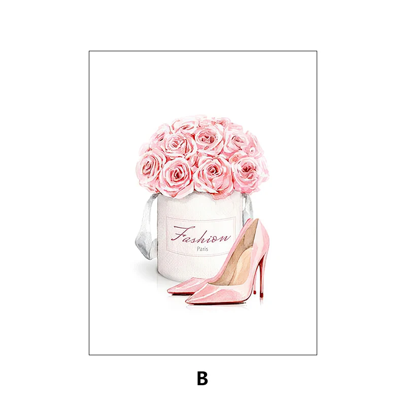 Plakat różowy makijaż i perfumy glamour żółty