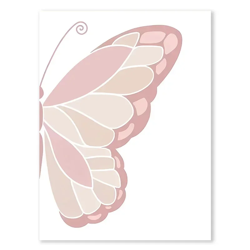 Różowy motyl i stokrotki - plakat do pokoju dziecka Biały