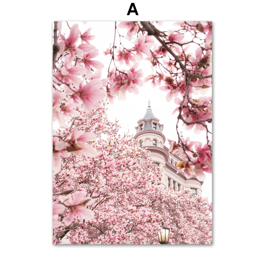 Plakat różowy Paryż - kwiaty i sakura Wzór 5