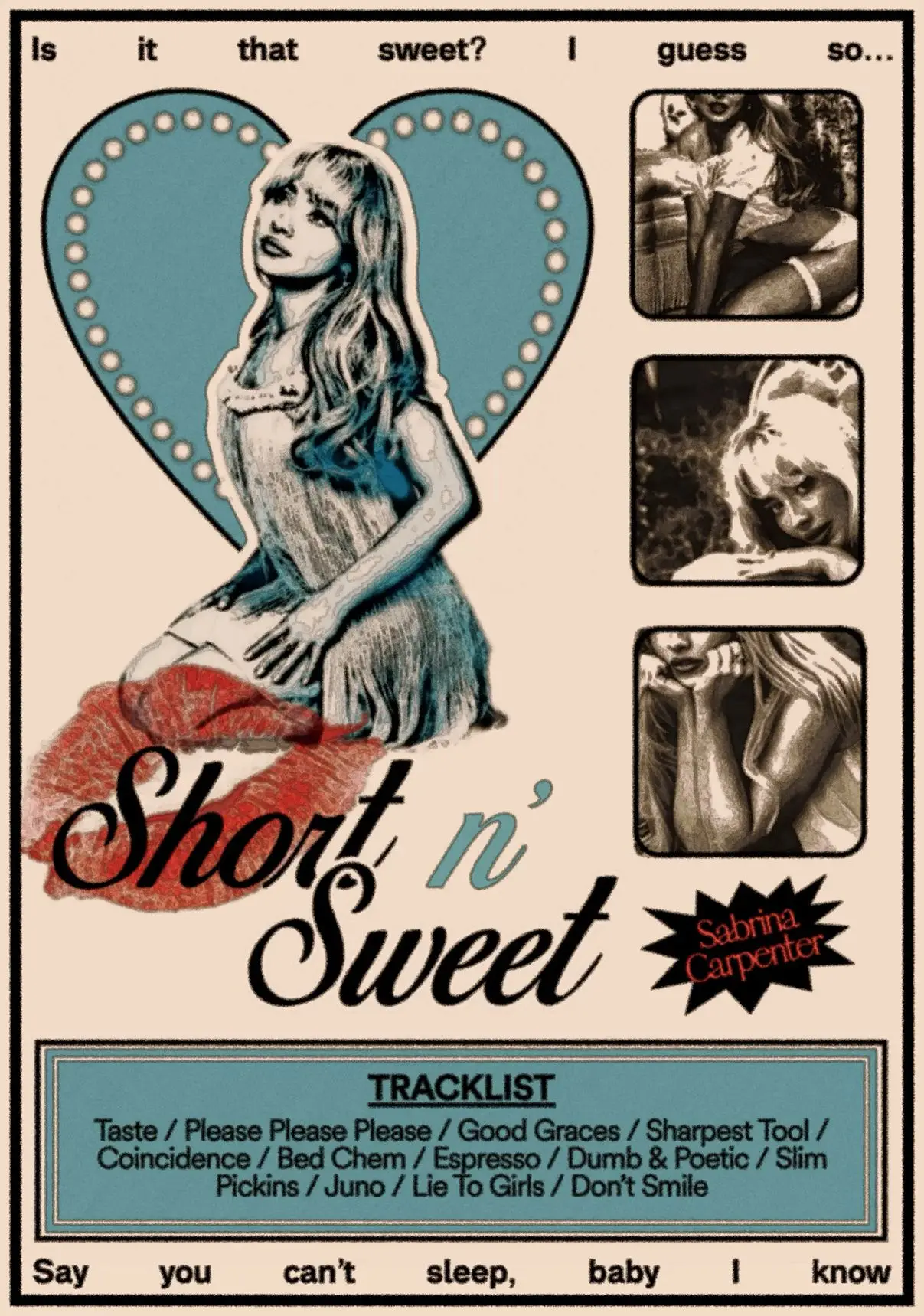 Plakat Sabrina Carpenter - vintage portret Biały