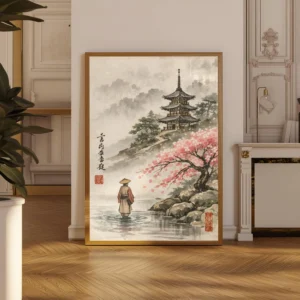Kwiaty wiśni sakura - plakat japandi Wzór 1