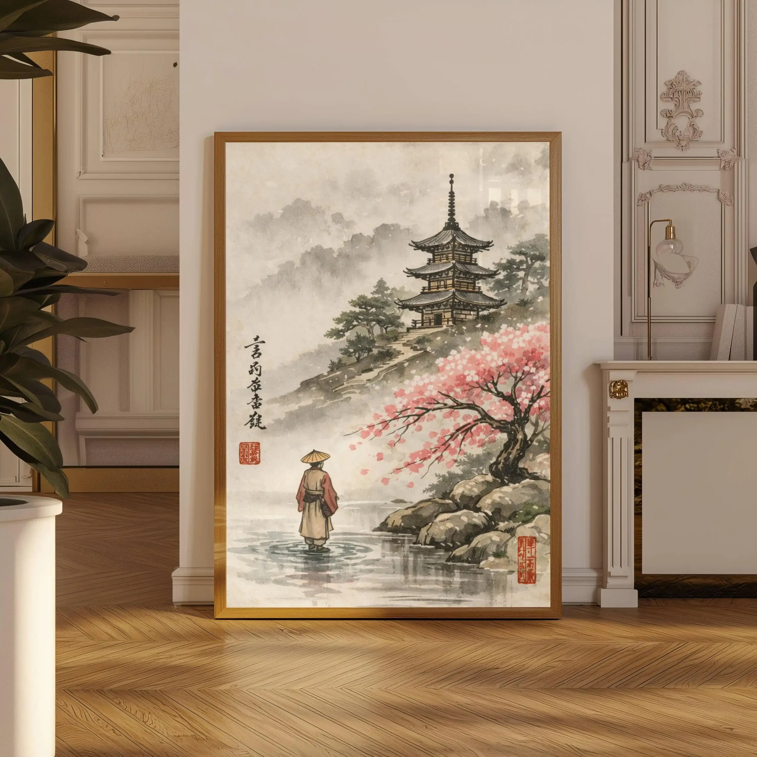 Kwiaty wiśni sakura - plakat japandi Wzór 1