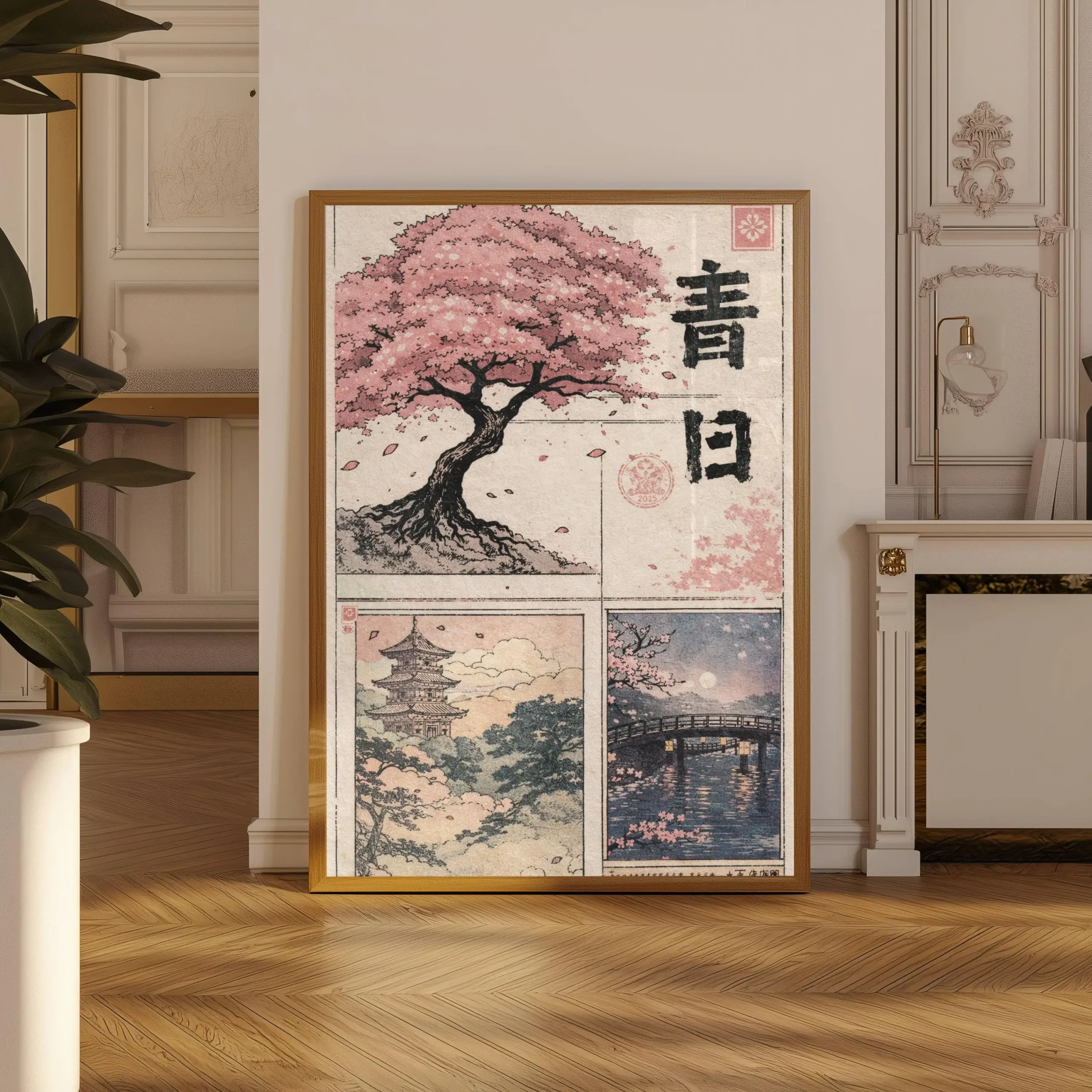 Kwiaty wiśni sakura - plakat japandi Wzór 4