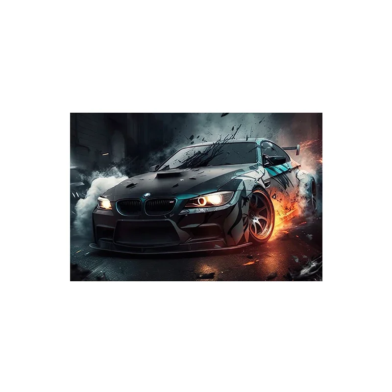 Plakat sportowy samochód E30 graffiti Fioletowy