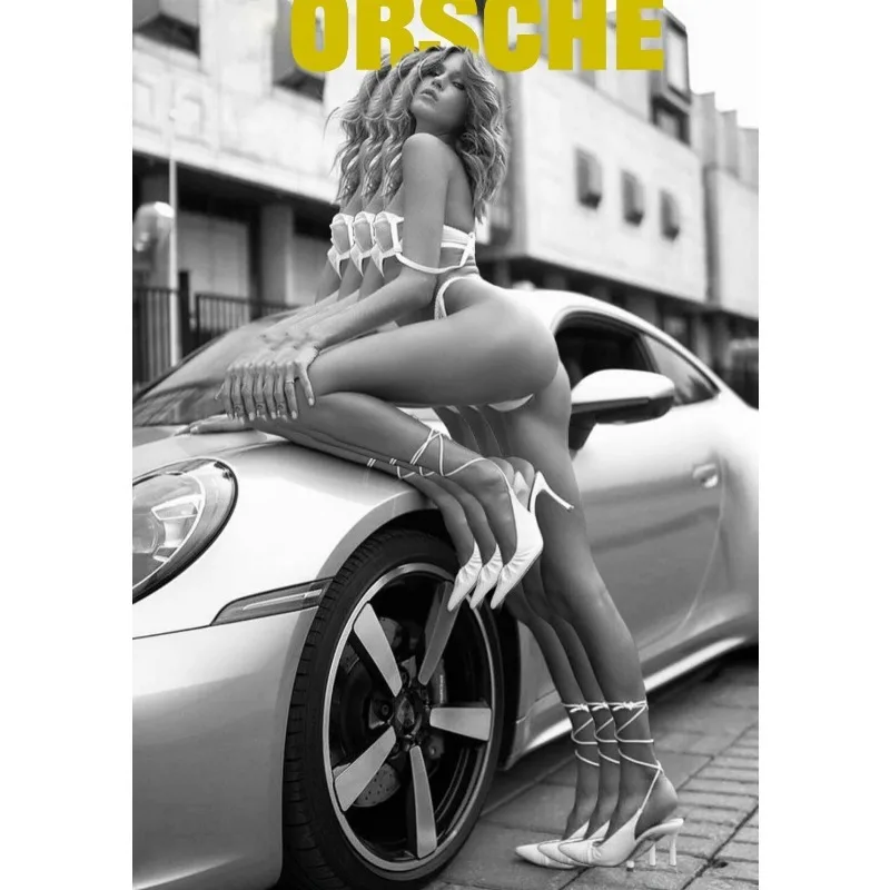 Plakat z samochodem i kobietą - nowoczesna grafika motoryzacyjna Wzór 4