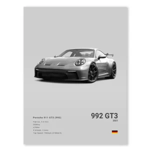 Plakat sportowy samochód Porsche 911 GT3 RS czarno-biały Wzór 1