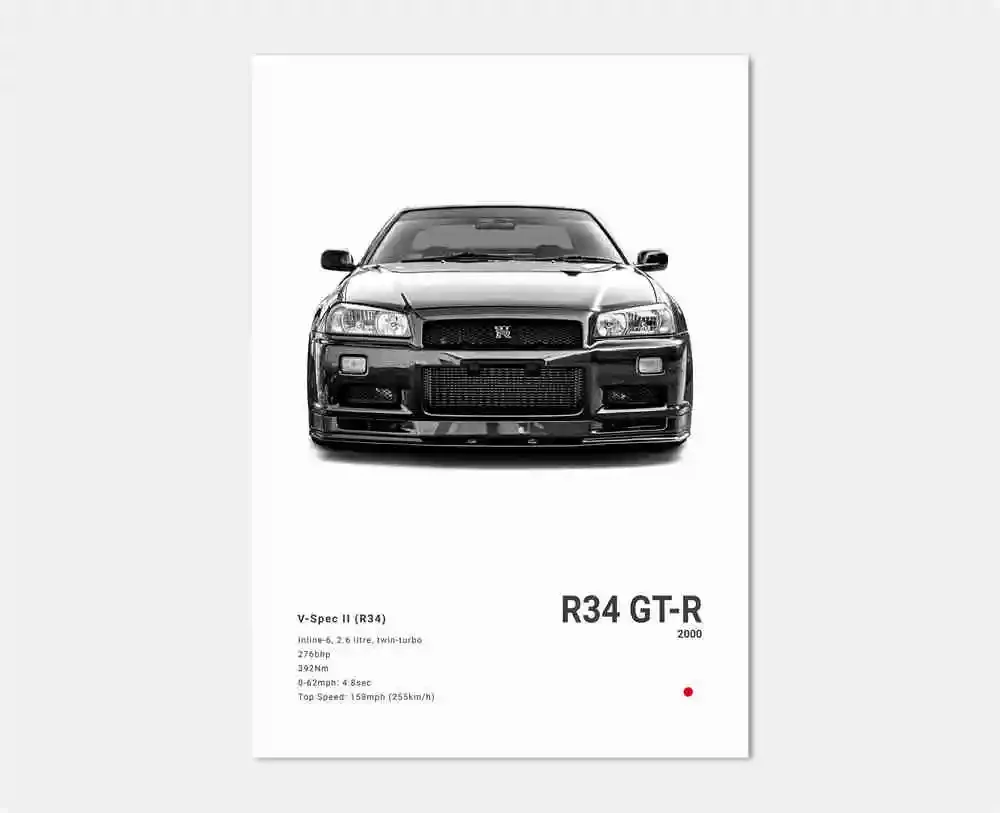 Japońskie samochody sportowe - plakat czarno-biały Wzór 5