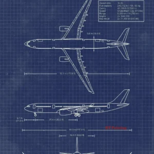Plakat z samolotami i planami konstrukcyjnymi Granatowy