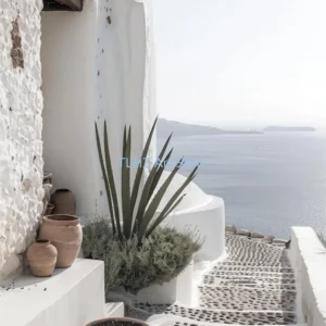 Santorini i Grecja - plakat wakacyjny śliwka