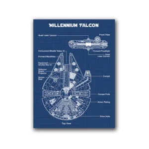 Plakat schemat statku kosmicznego sci-fi Niebieski