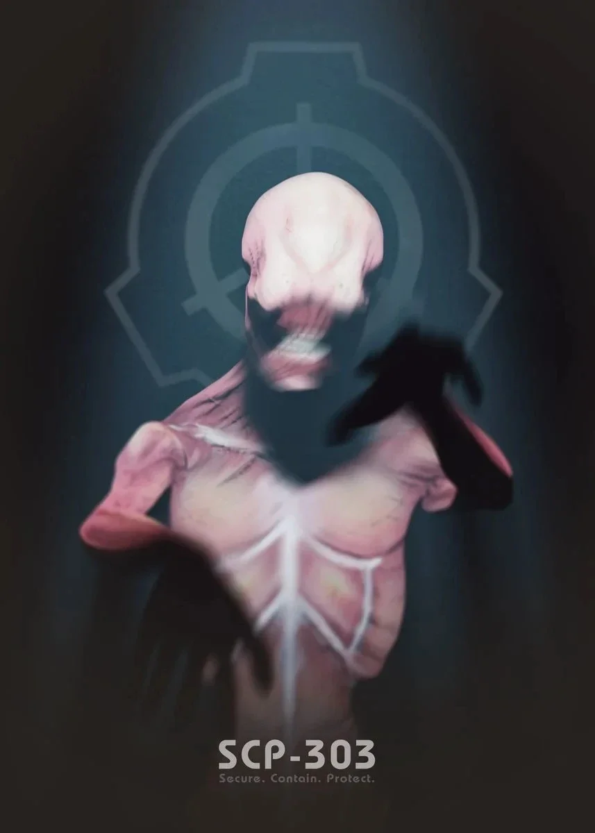 Plakat SCP Foundation - grafika dla fanów horroru Burgundia