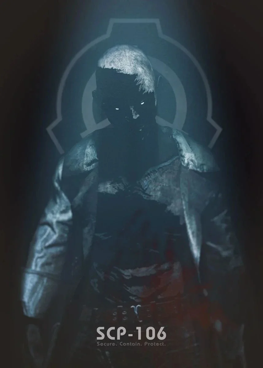 Plakat SCP Foundation - grafika dla fanów horroru Granatowy