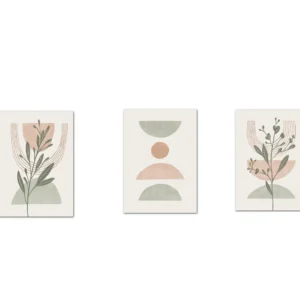 Plakat skandynawski abstrakcyjny liść i linie 3PCS