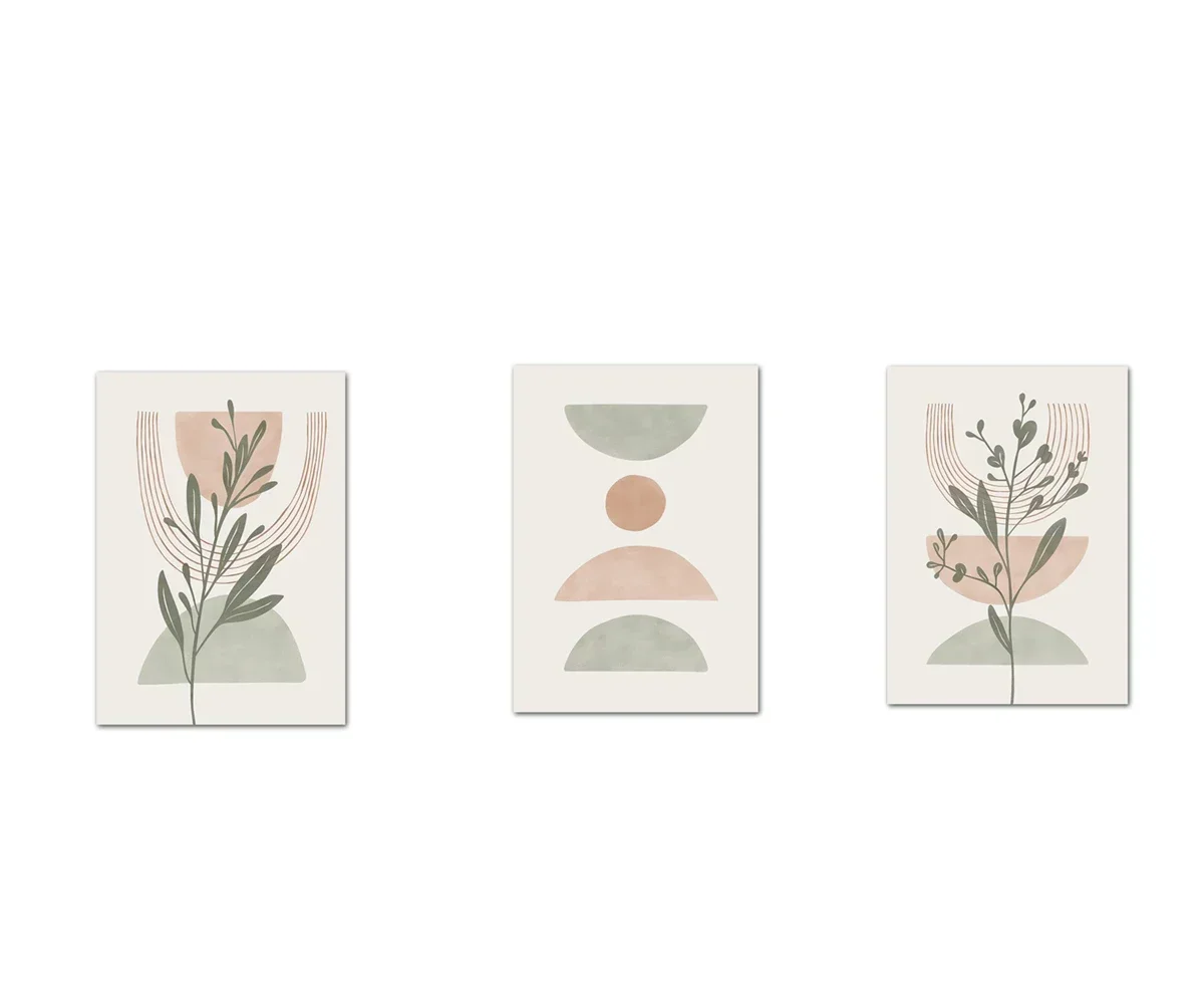Plakat skandynawski abstrakcyjny liść i linie 3PCS
