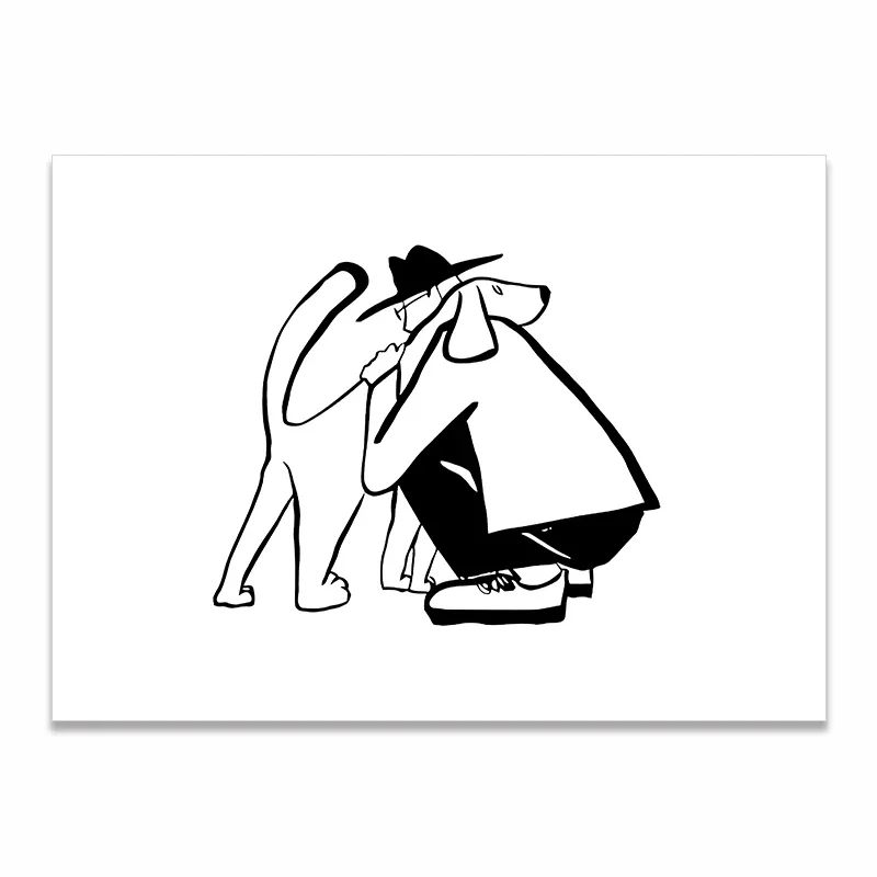 Plakat skandynawski para w stylu line art Błękitny